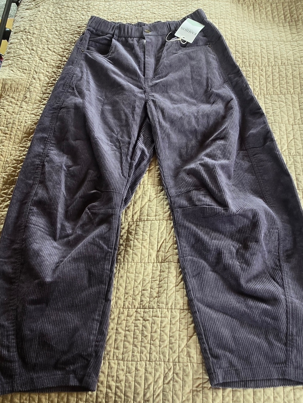 Corduroy Barrel Leg Women's Pants - Dark Purple